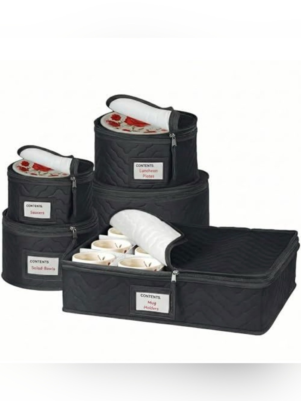 China Storage Containers Quilted 5 Piece Set Chinaware Dinnerware Case Black